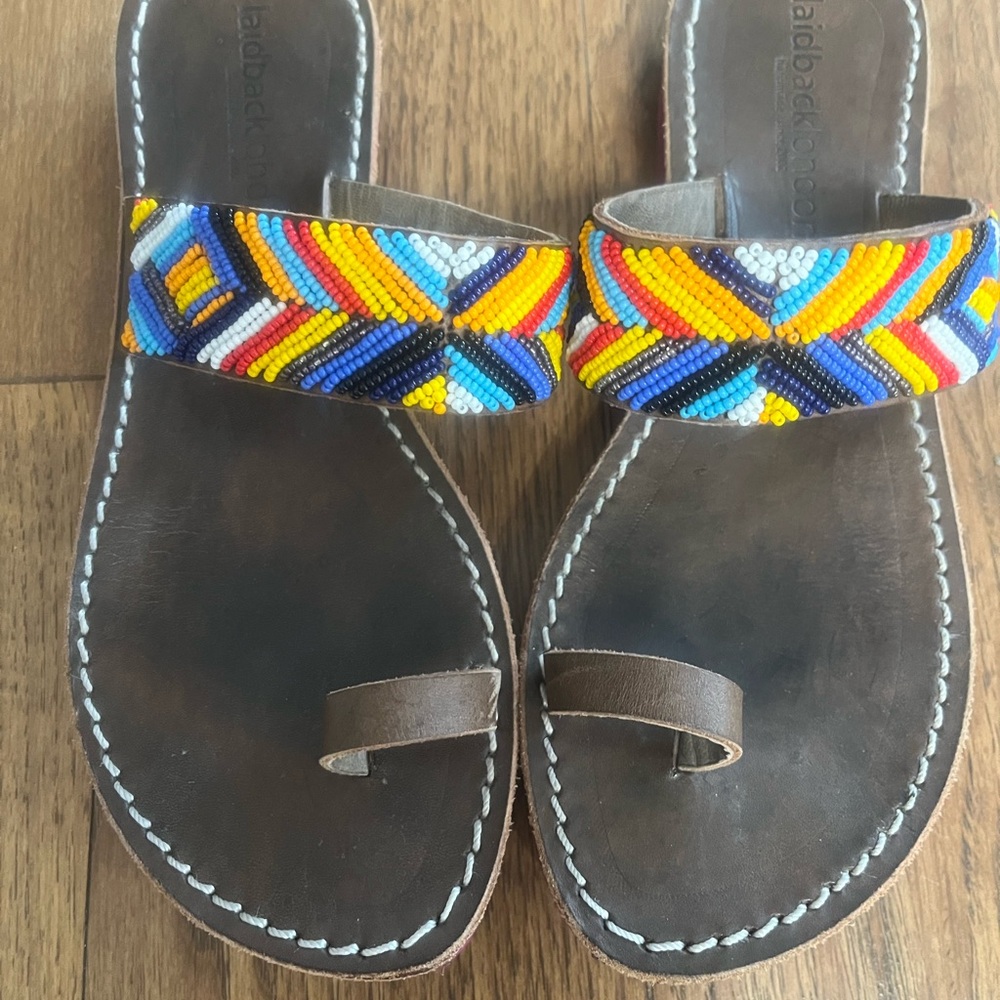 Laidback London Rainbow Toe Loop Beaded Sandals